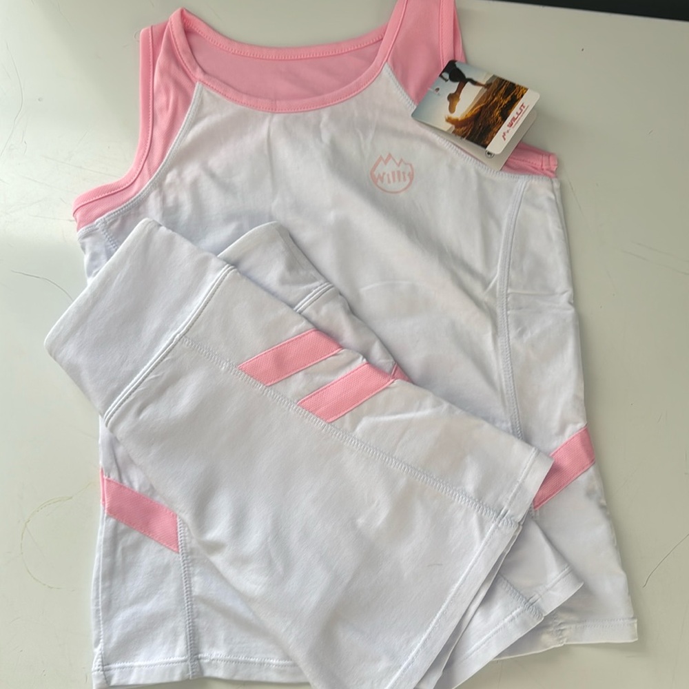 Willit Girls Kids Tennis Skirt and Tank Set Cotton Golf Clothes with Shorts